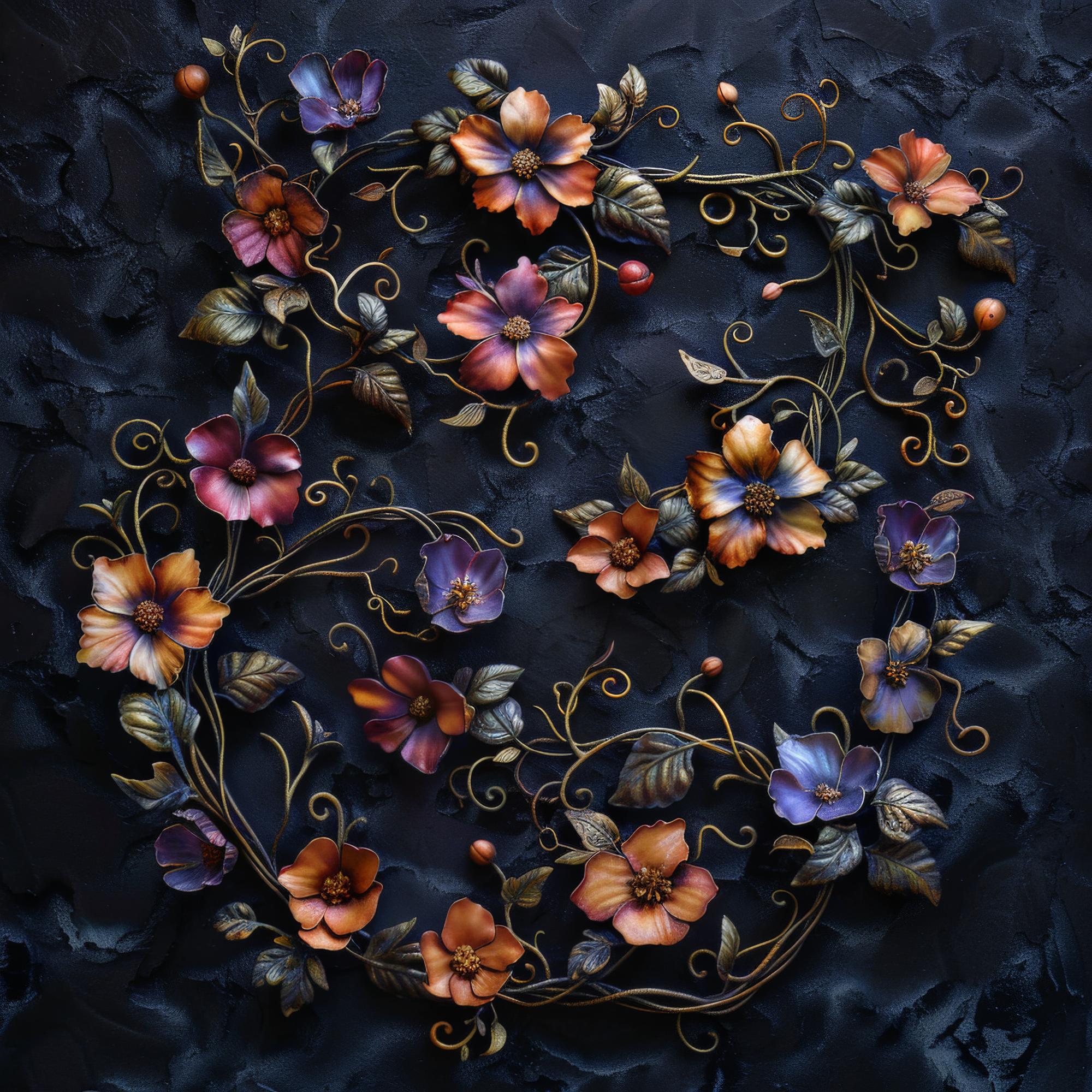 Embroidered floral panel on dark velvet, framed